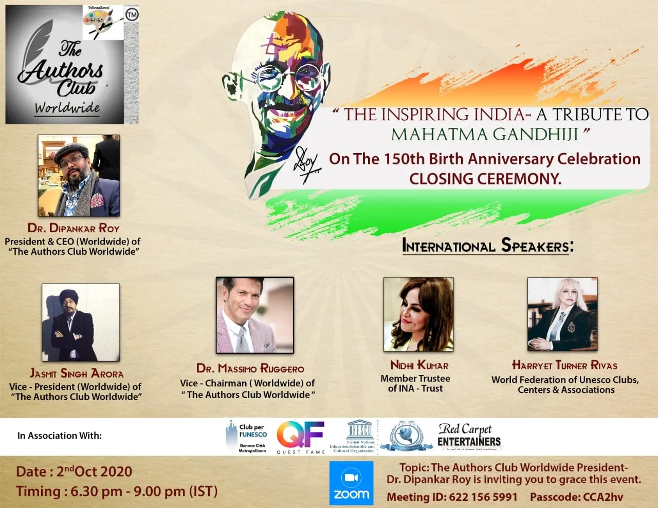 La Dra. Harriet Turner recibe el Gandhi Peace Award por su contribución a la humanidad, la igualdad y la paz